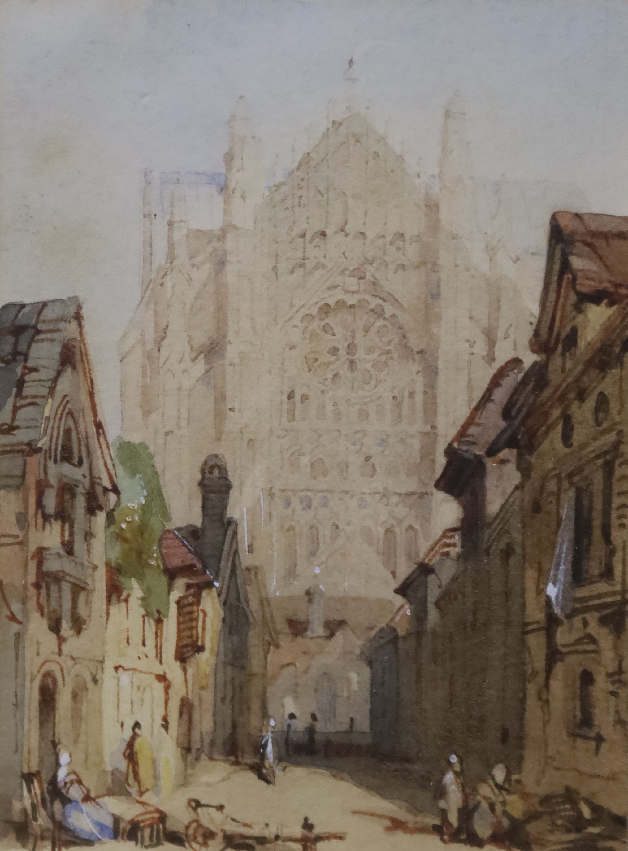 Manner of Samuel Prout, watercolour, Beauvais, 10 x 7.5cm